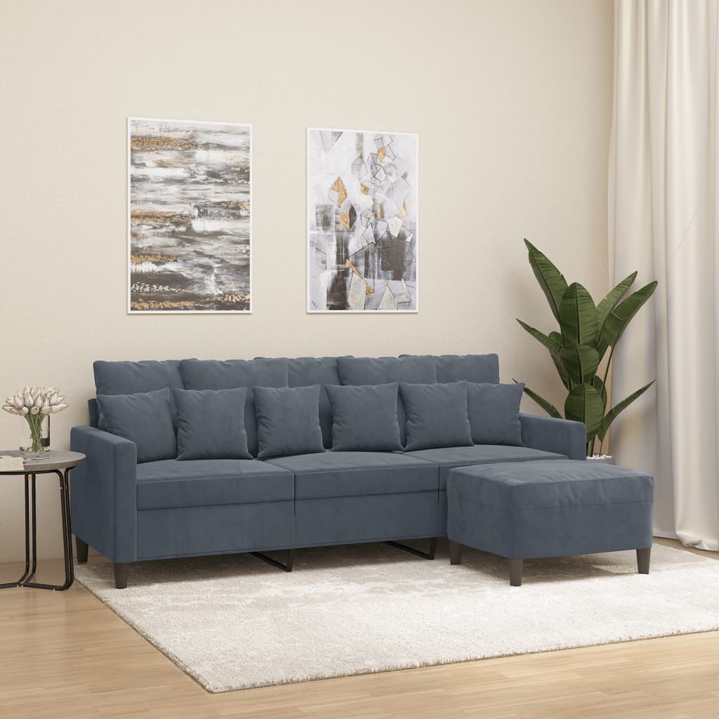 vidaXL 3-Sitzer-Sofa mit Hocker Dunkelgrau 180 cm Samt