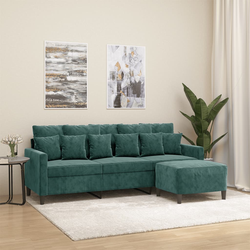 vidaXL 3-Sitzer-Sofa mit Hocker Dunkelgrün 180 cm Samt