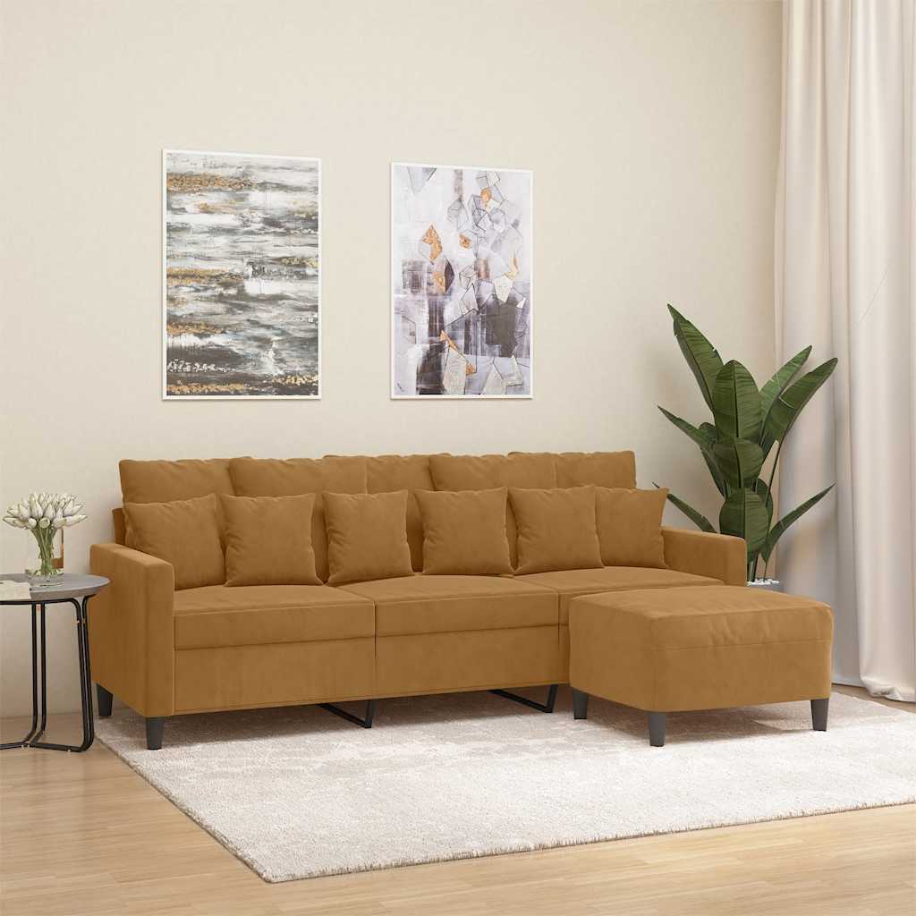 vidaXL 3-Sitzer-Sofa mit Hocker Braun 180 cm Samt
