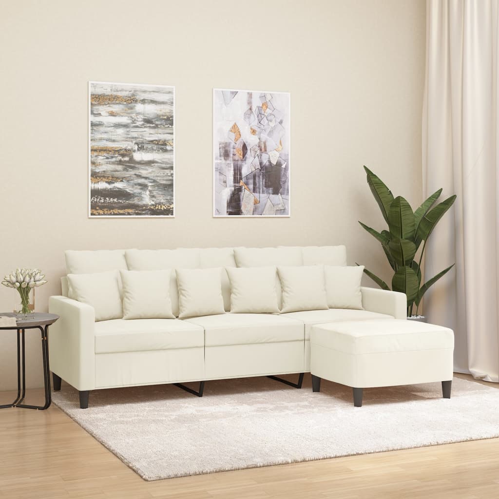 vidaXL 3-Sitzer-Sofa mit Hocker Creme 180 cm Samt