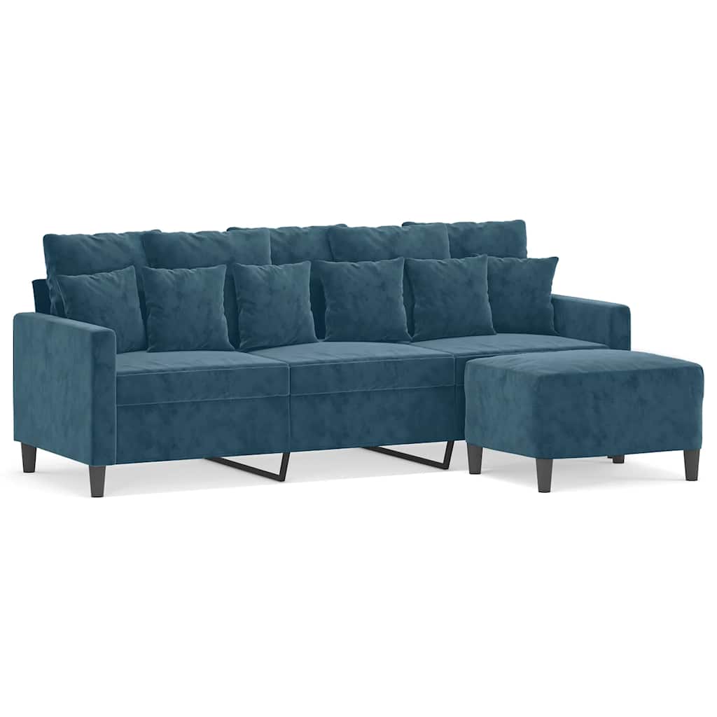 Thumbnail - vidaXL 3-Sitzer-Sofa mit Hocker Blau 180 cm Samt