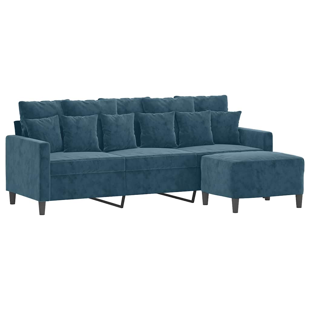 Thumbnail - vidaXL 3-Sitzer-Sofa mit Hocker Blau 180 cm Samt
