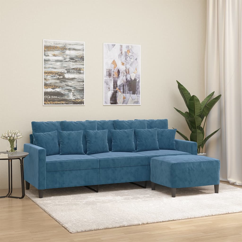 vidaXL 3-Sitzer-Sofa mit Hocker Blau 180 cm Samt