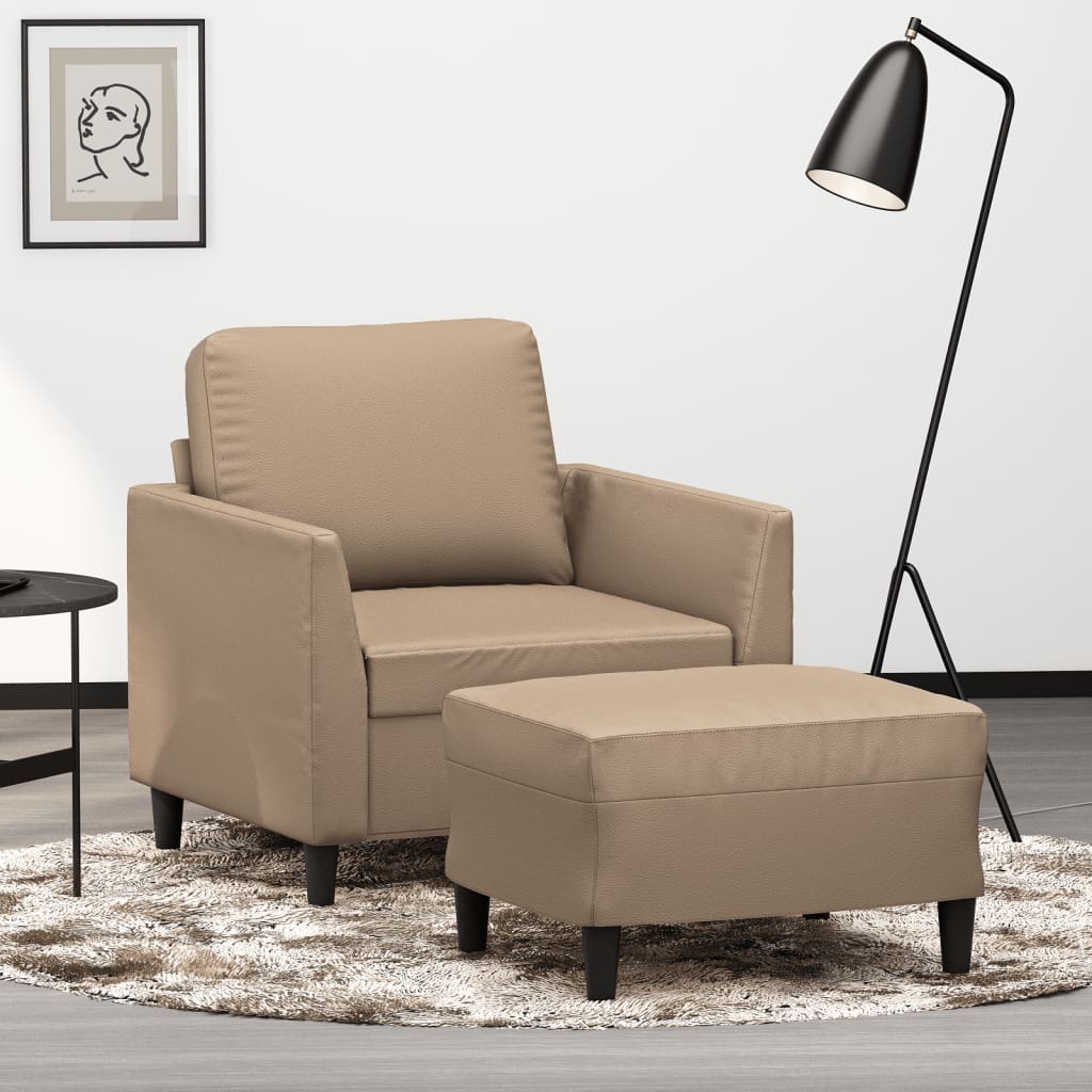 vidaXL Sessel mit Hocker Cappuccino-Braun 60 cm Kunstleder