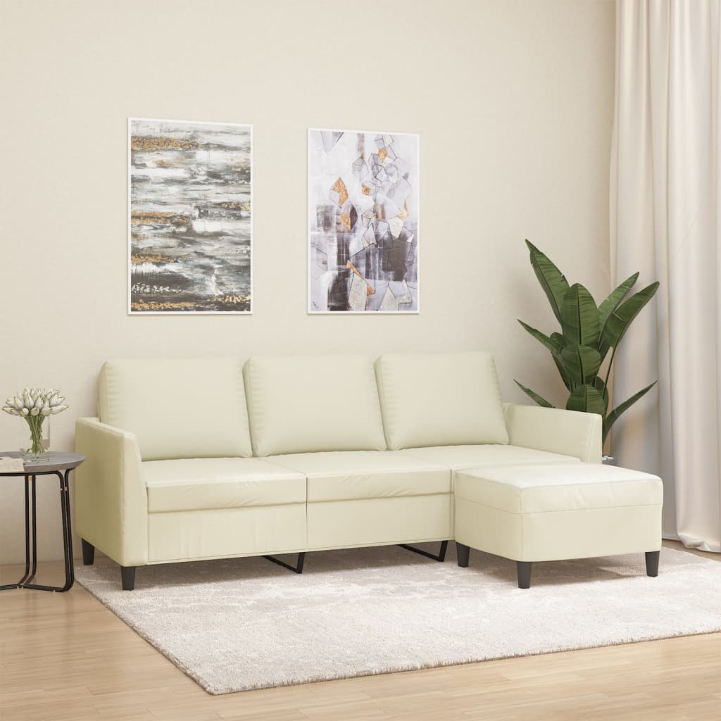 vidaXL 3-Sitzer-Sofa mit Hocker Creme 180 cm Kunstleder