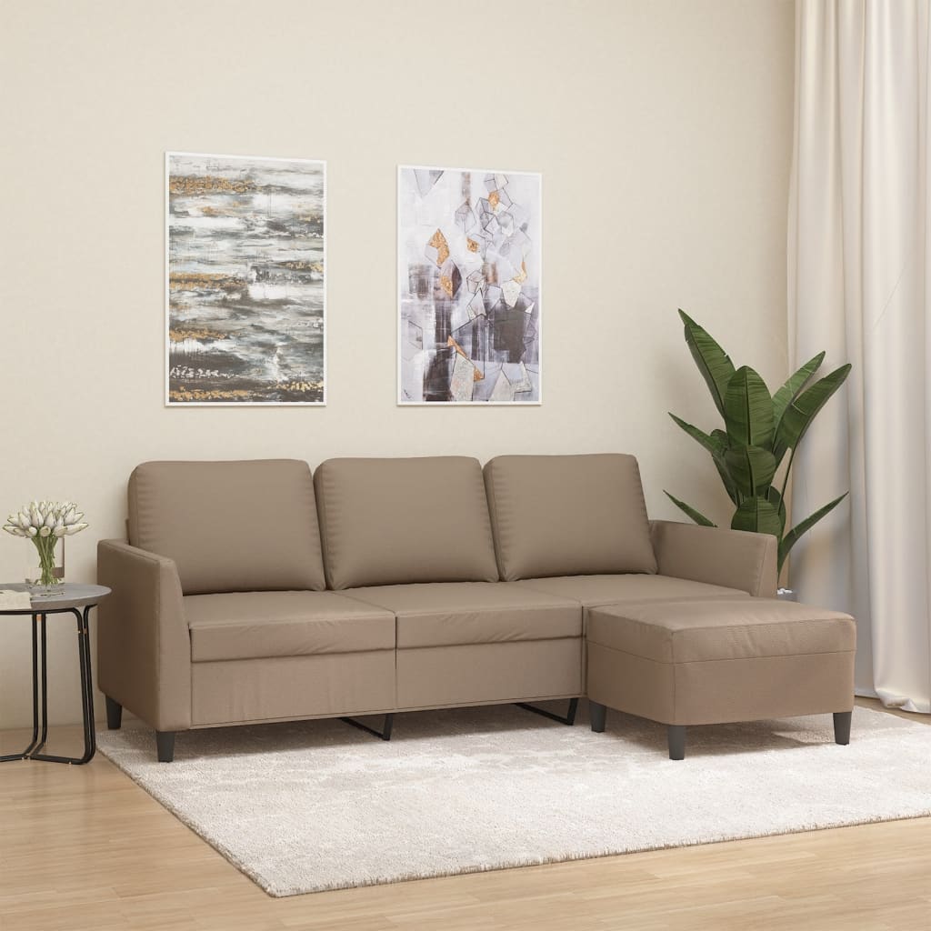 vidaXL 3-Sitzer-Sofa mit Hocker Cappuccino-Braun 180 cm Kunstleder