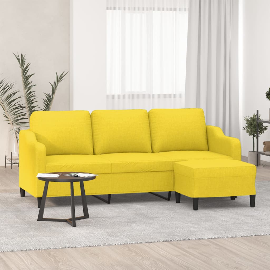 vidaXL 3-Sitzer-Sofa mit Hocker Hellgelb 180 cm Stoff