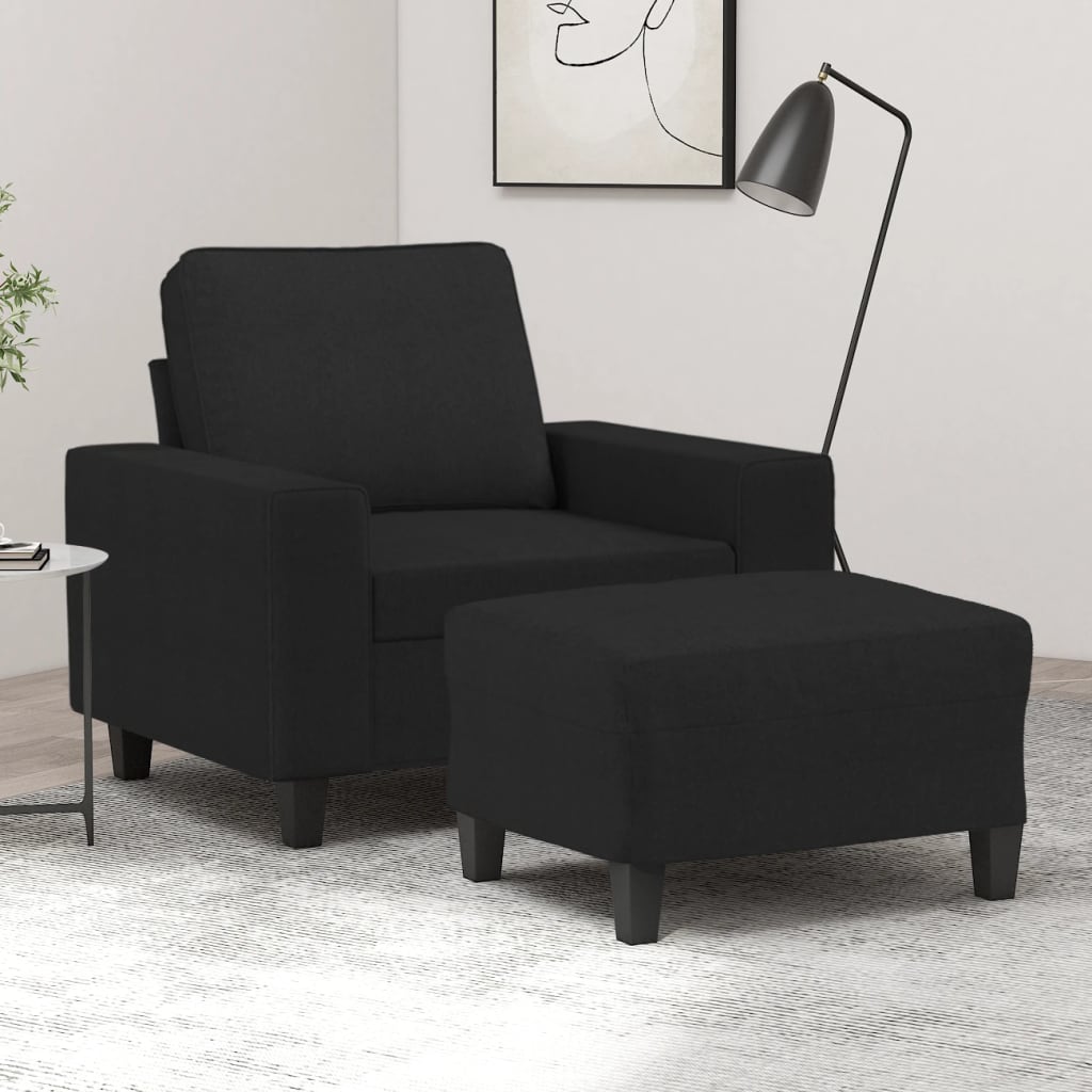 vidaXL Sessel mit Hocker Schwarz 60 cm Stoff