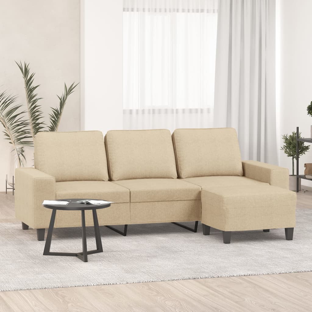 vidaXL 3-Sitzer-Sofa mit Hocker Creme 180 cm Stoff