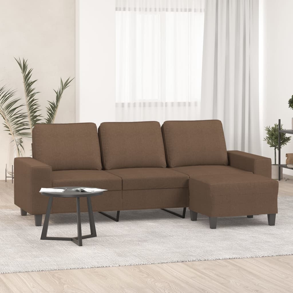 3-Sitzer-Sofa mit Hocker Braun 180 cm Stoff