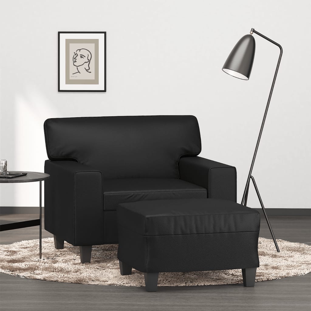 vidaXL Sessel mit Hocker Schwarz 60 cm Kunstleder