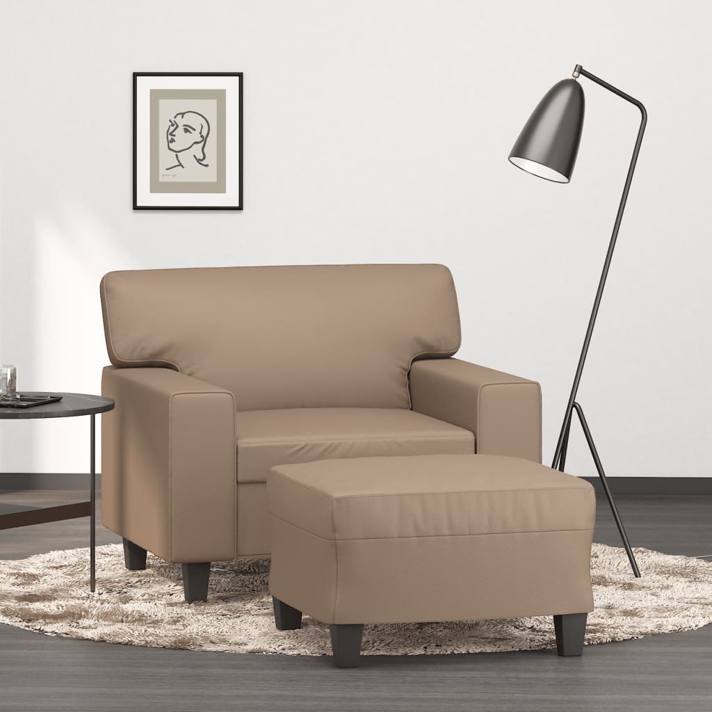 vidaXL Sessel mit Hocker Cappuccino-Braun 60 cm Kunstleder