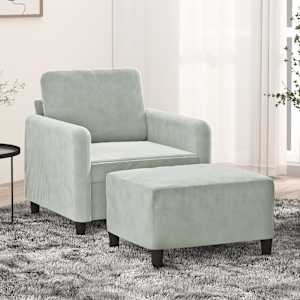 Fotelj s stolčkom za noge svetlo siv 60 cm žamet