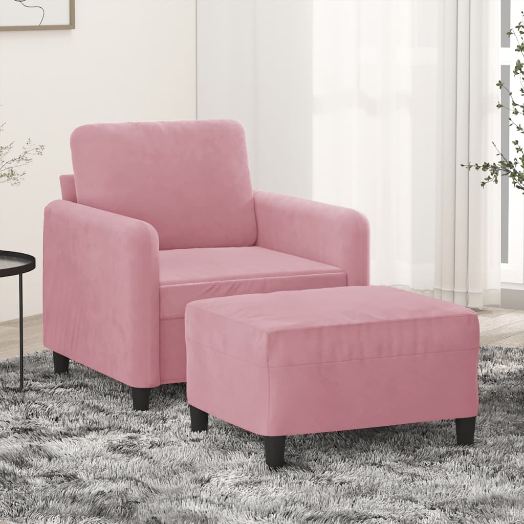 vidaXL Sessel mit Hocker Rosa 60 cm Samt