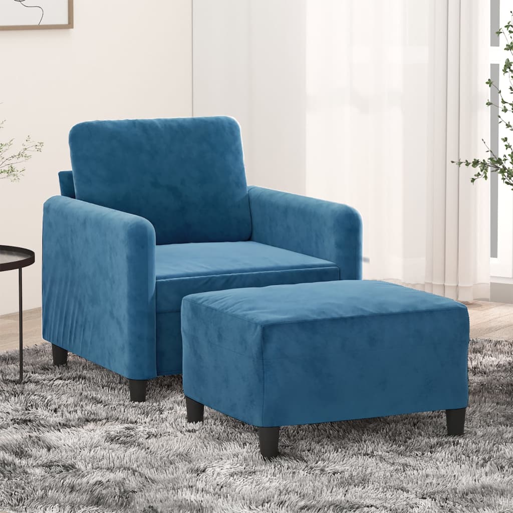 vidaXL Sessel mit Hocker Blau 60 cm Samt