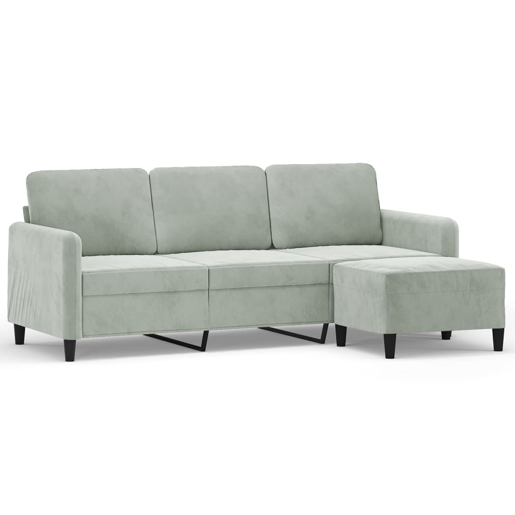 vidaXL Trivietė sofa su pakoja, šviesiai pilka, 180cm, aksomas-image-8721012061415