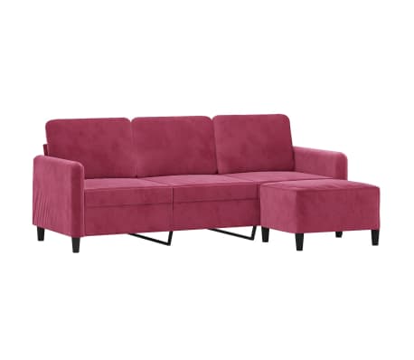 vidaXL 3-Sitzer-Sofa mit Hocker Weinrot 180 cm Samt