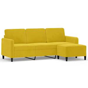 vidaXL 3-kohaline diivan jalapingiga, kollane, 180 cm, samet