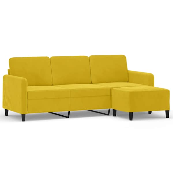 vidaXL 3-kohaline diivan jalapingiga, kollane, 180 cm, samet