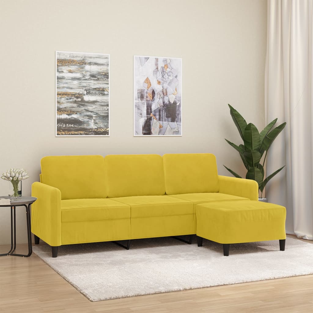 vidaXL 3-Sitzer-Sofa mit Hocker Gelb 180 cm Samt