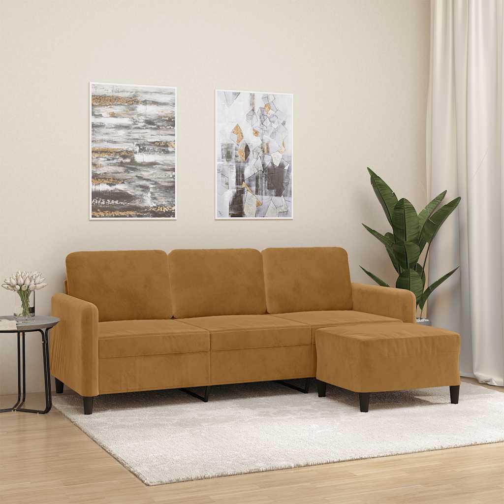 vidaXL 3-Sitzer-Sofa mit Hocker Braun 180 cm Samt