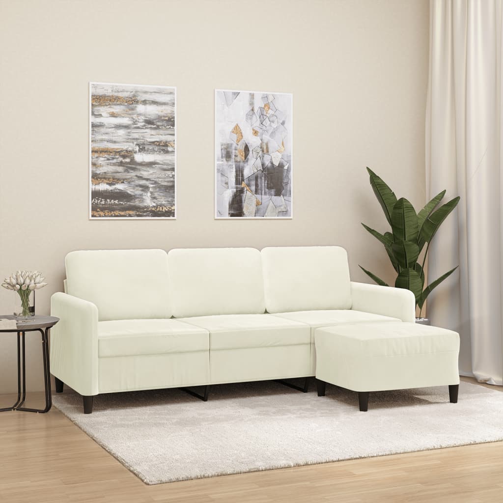 vidaXL 3-Sitzer-Sofa mit Hocker Creme 180 cm Samt