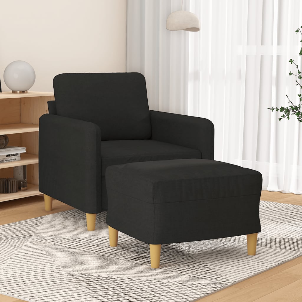 vidaXL Sessel mit Hocker Schwarz 60 cm Stoff