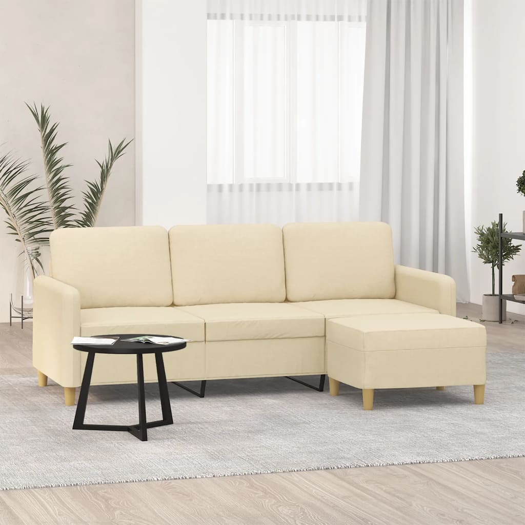 vidaXL 3-Sitzer-Sofa mit Hocker Creme 180 cm Stoff