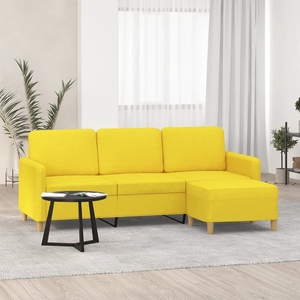 vidaXL 3-Sitzer-Sofa mit Hocker Hellgelb 180 cm Stoff