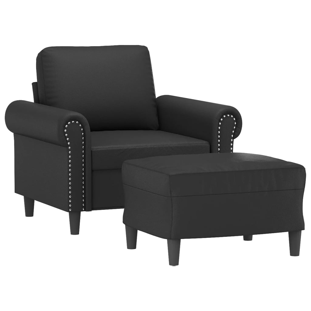 vidaXL Fauteuil avec repose-pied Noir 60 cm Similicuir