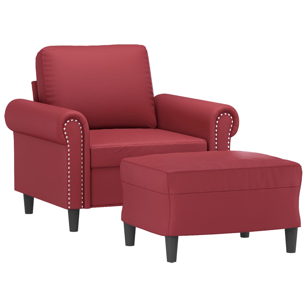 vidaXL Fauteuil met voetenbank 60 cm kunstleer wijnrood afbeelding