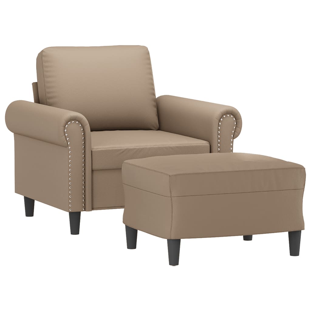 vidaXL Fauteuil met voetenbank 60 cm kunstleer cappuccinokleurig afbeelding