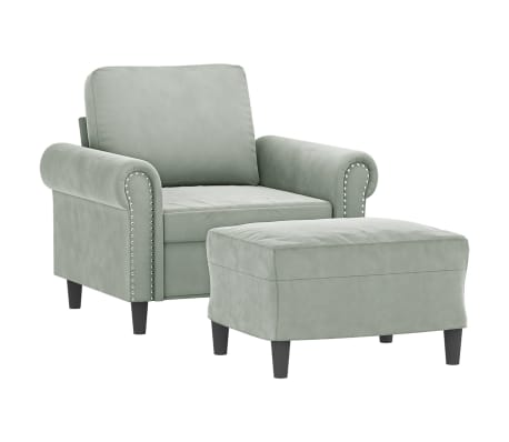 vidaXL Sillón con taburete terciopelo gris claro 60 cm