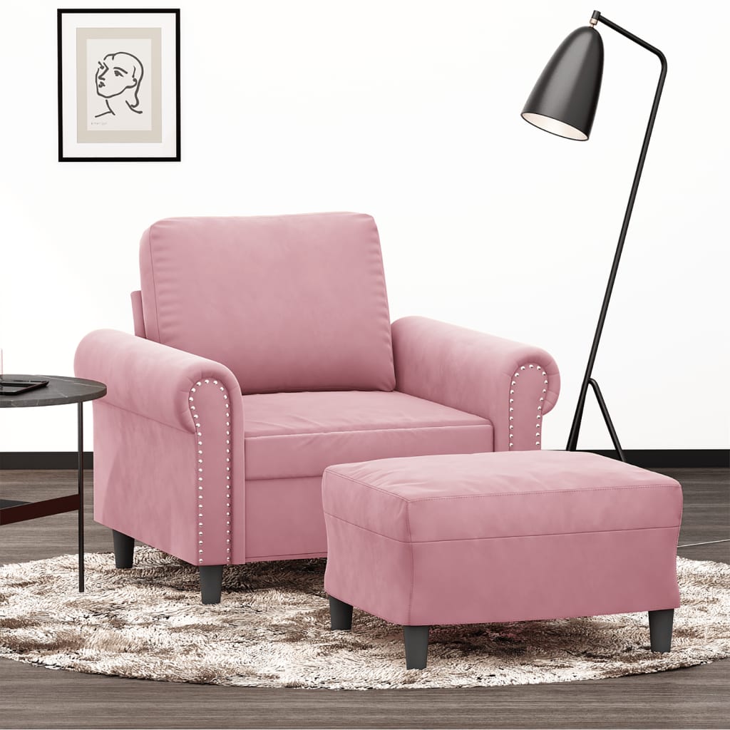 vidaXL Sessel mit Hocker Rosa 60 cm Samt