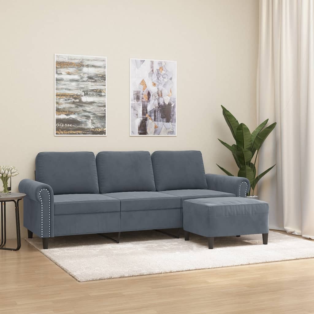 vidaXL Canapé à 3 places avec repose-pieds Gris foncé 180 cm Velours