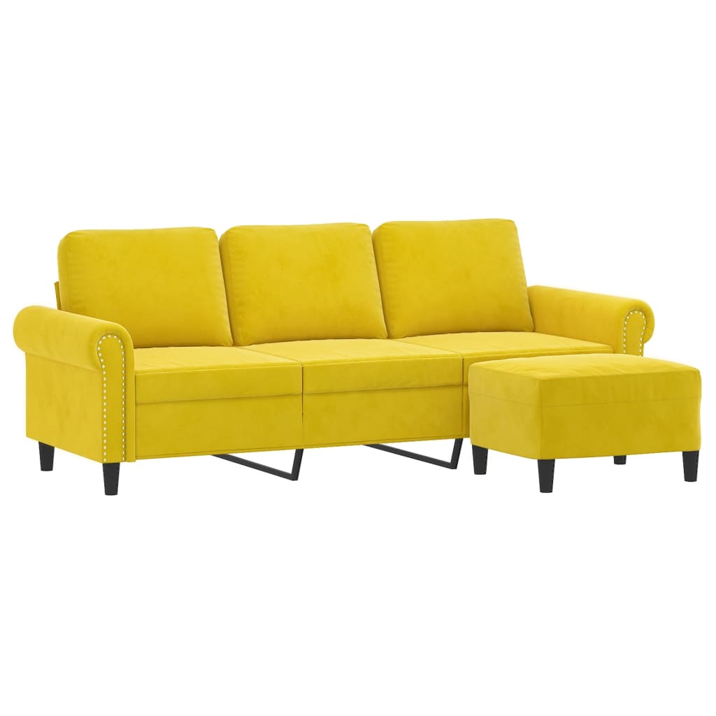 vidaXL 3-personers sofa med fodskammel 180 cm velour gul