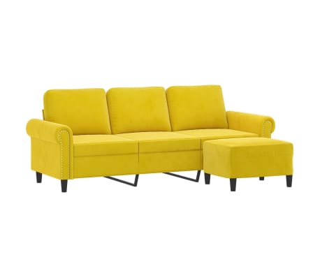 vidaXL Sofá de 3 lugares com apoio de pés 180 cm veludo amarelo