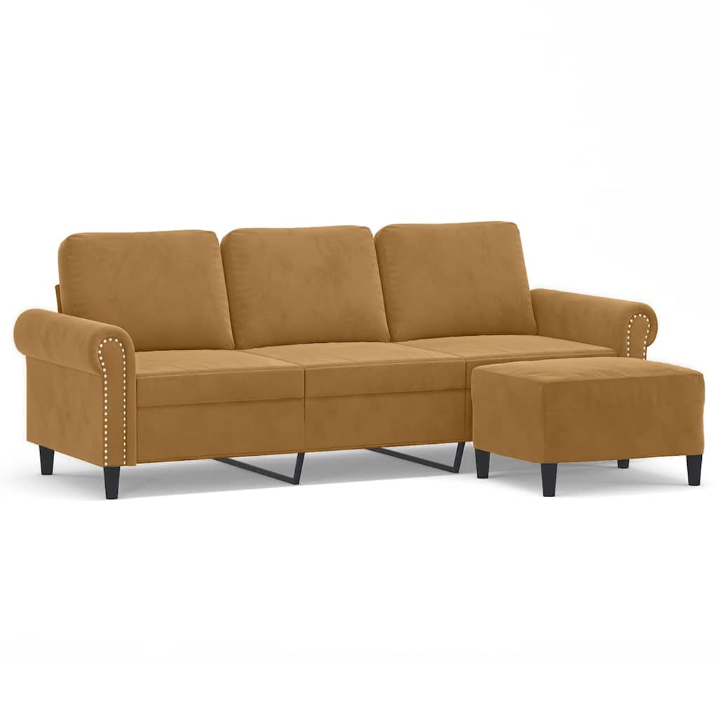 Thumbnail - vidaXL 3-Sitzer-Sofa mit Hocker Braun 180 cm Samt