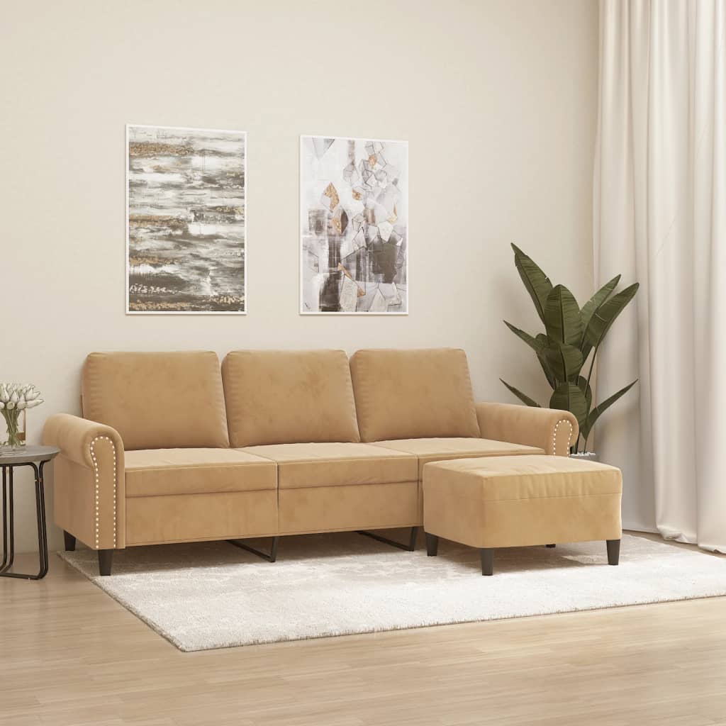 vidaXL 3-Sitzer-Sofa mit Hocker Braun 180 cm Samt