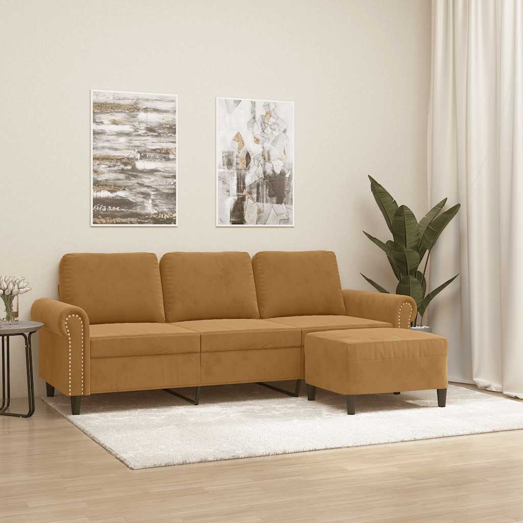 vidaXL 3-Sitzer-Sofa mit Hocker Braun 180 cm Samt