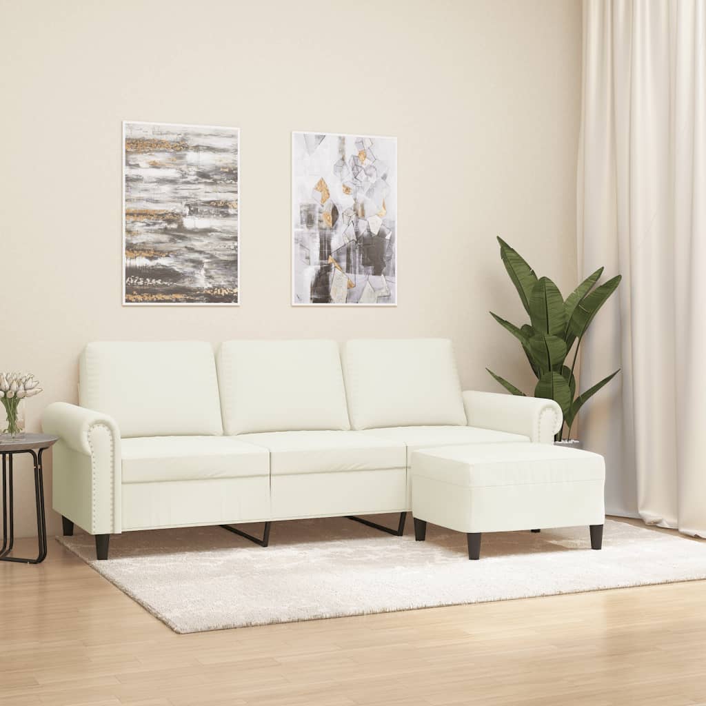 vidaXL 3-Sitzer-Sofa mit Hocker Creme 180 cm Samt