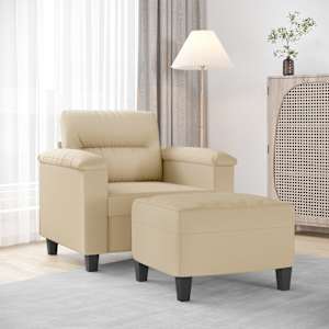 Fotelj s stolčkom za noge krem 60 cm blago iz mikrovlaken