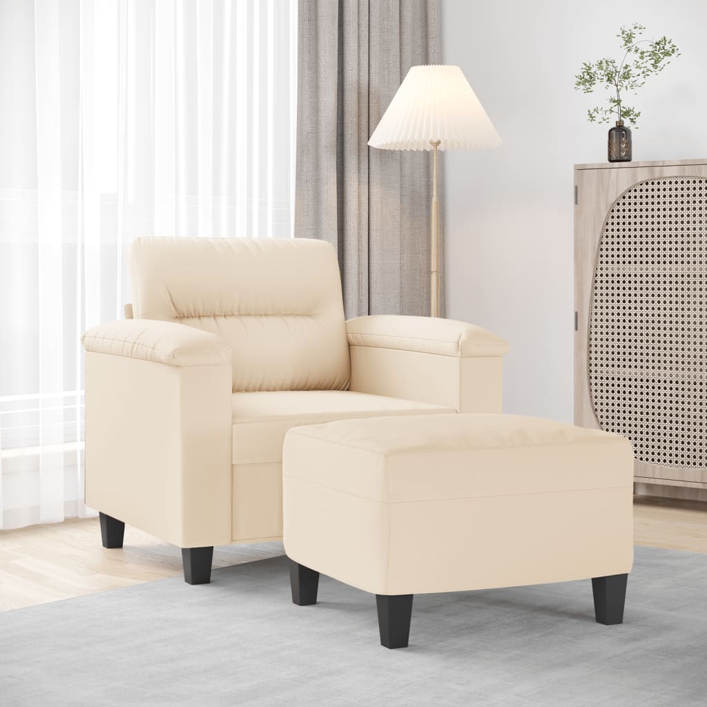 vidaXL Sessel mit Hocker Beige 60 cm Mikrofasergewebe