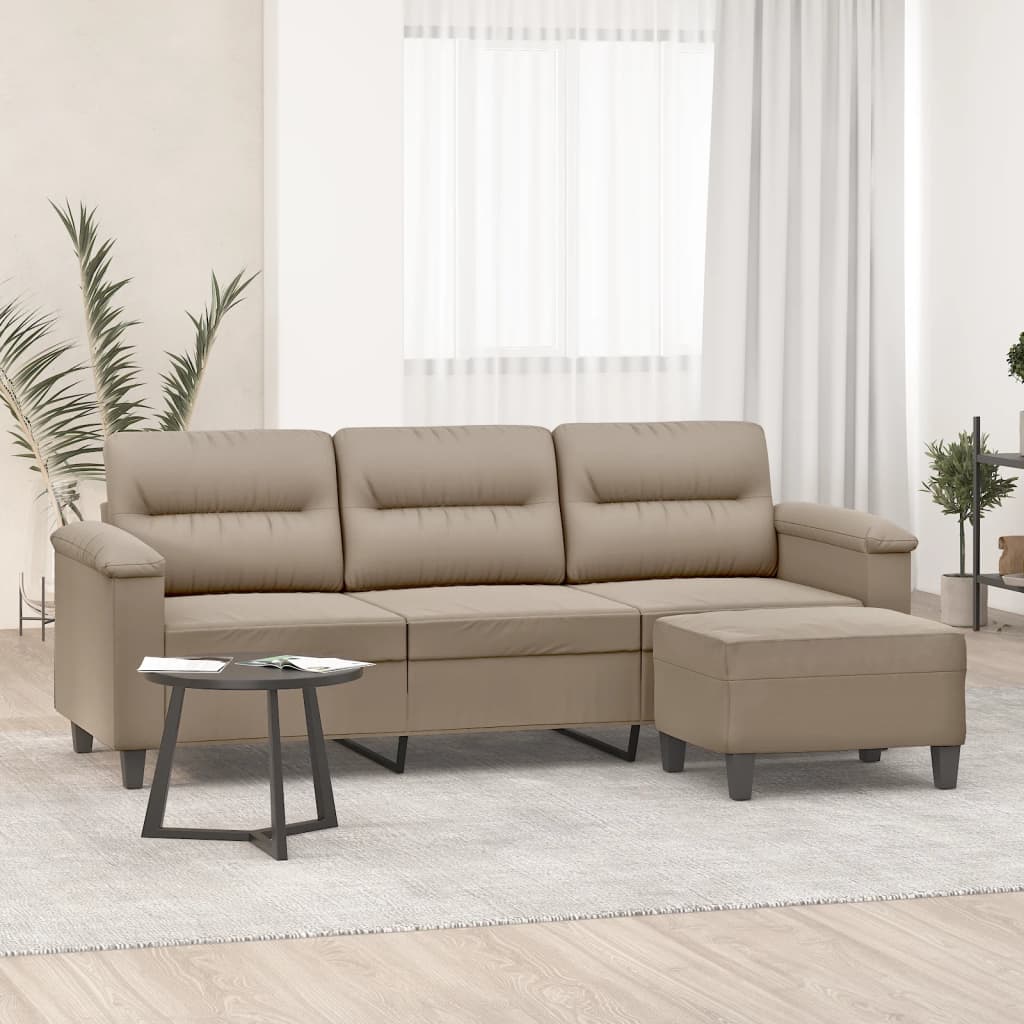 vidaXL Canapea cu 3 locuri și taburet, gri taupe, 180 cm, microfibră