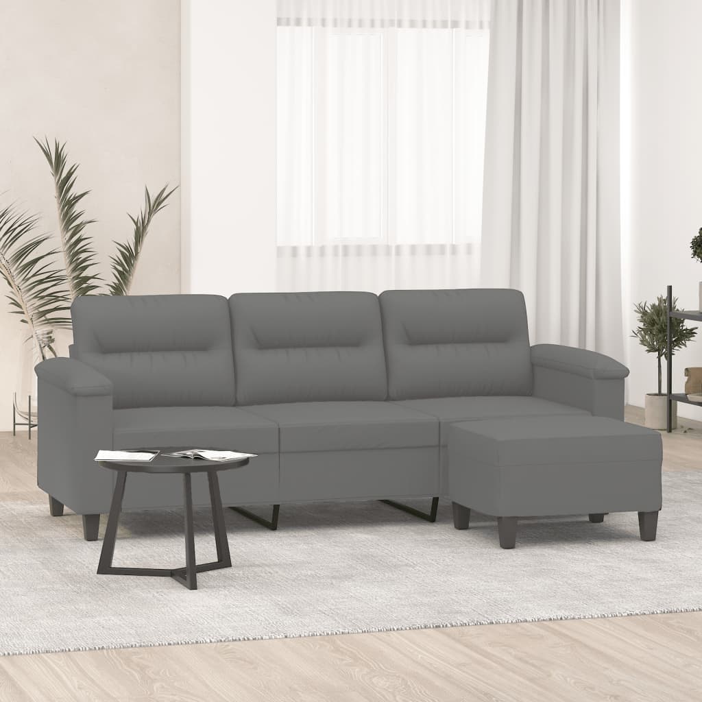 vidaXL 3-Sitzer-Sofa mit Hocker Dunkelgrau 180 cm Mikrofasergewebe