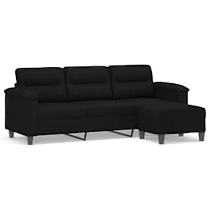 vidaXL 3-kohaline diivan jalapingiga, must, 180 cm, mikrofiiber