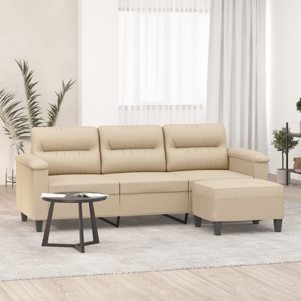 vidaXL 3-Sitzer-Sofa mit Hocker Creme 180 cm Mikrofasergewebe