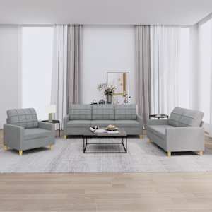 Sedežna garnitura 3-delna z blazinami svetlo sivo blago