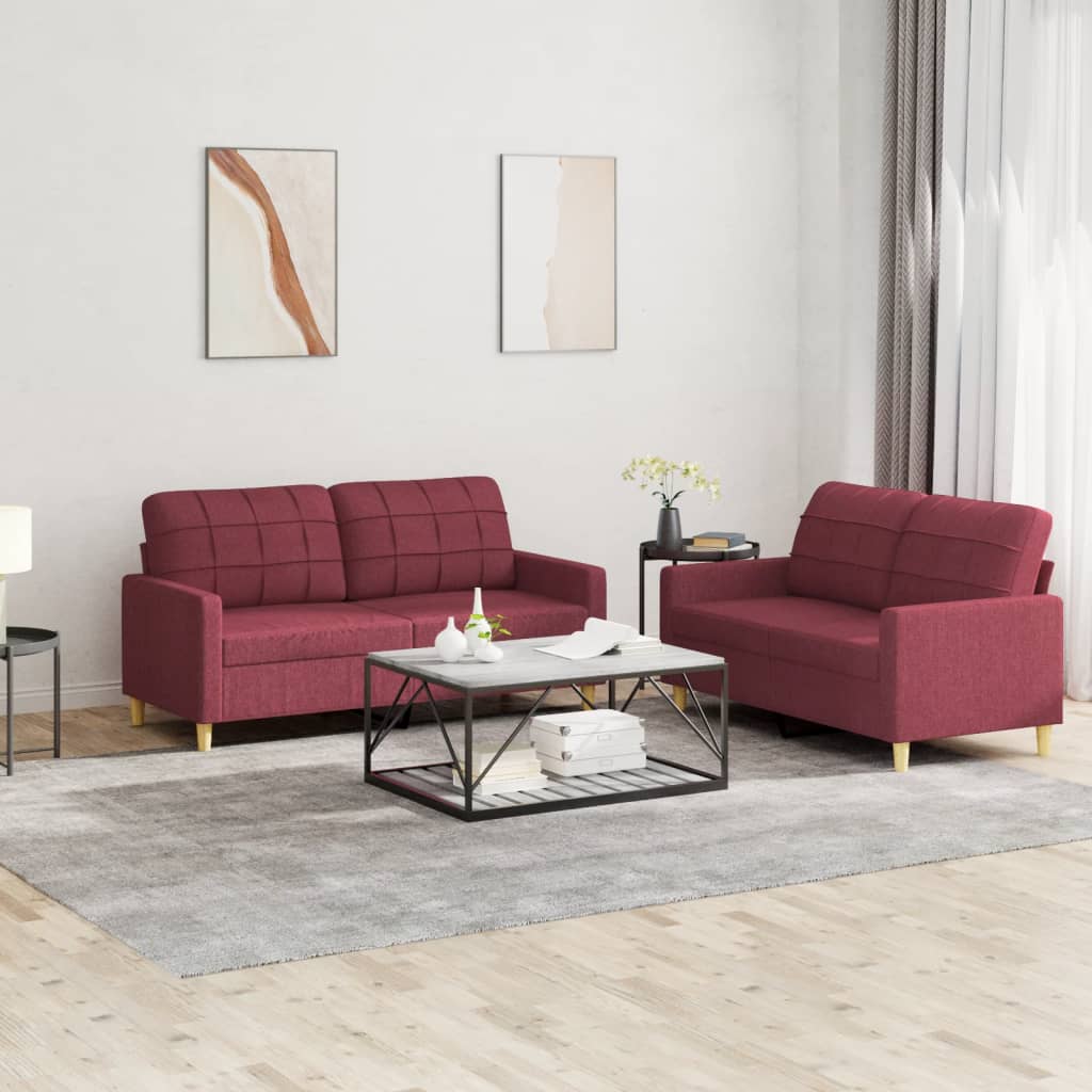 vidaXL Set canapea cu perne, 2 piese, roșu vin, material textil