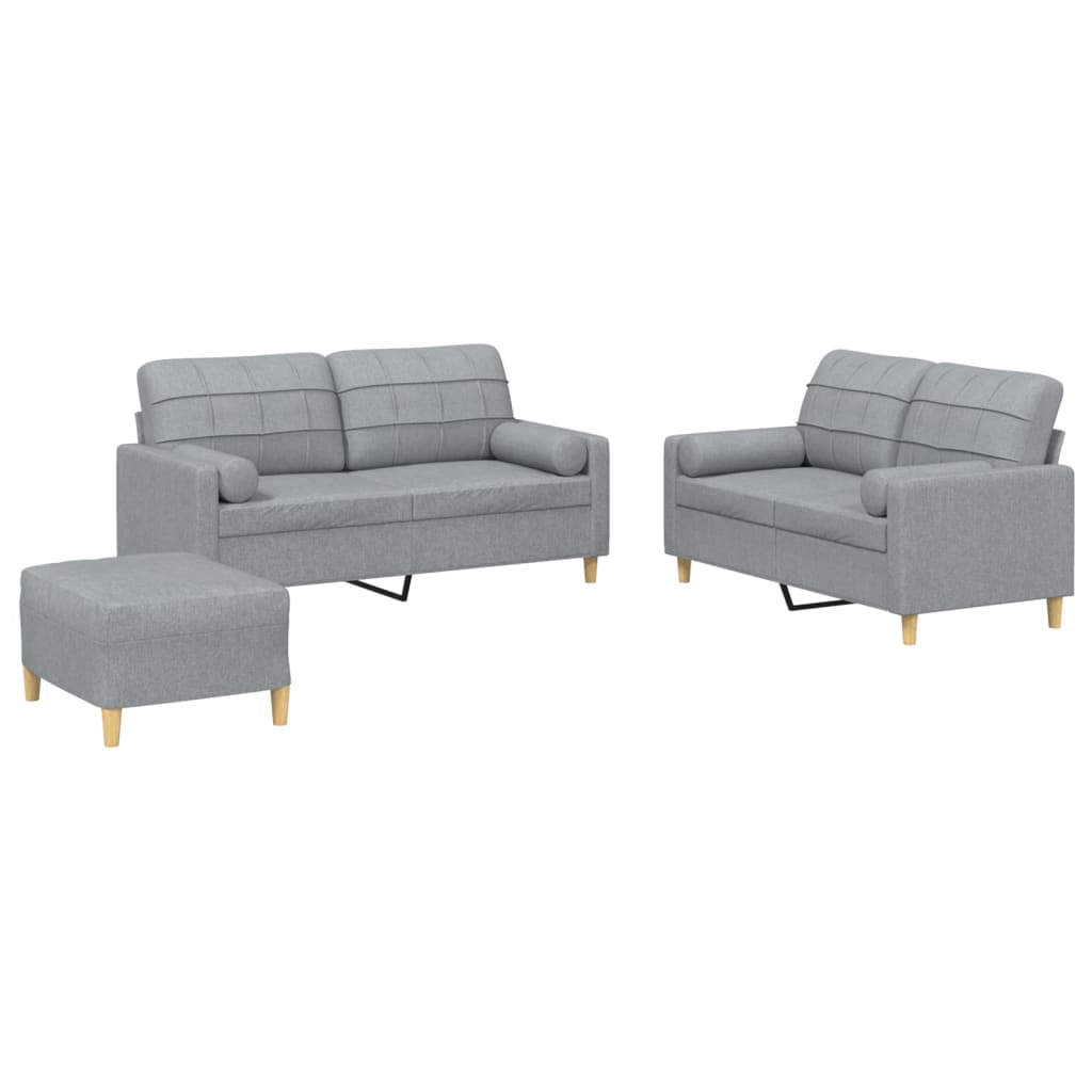vidaXL 3-dijelni set sofa s jastucima svjetlosivi od tkanine-image-3201298